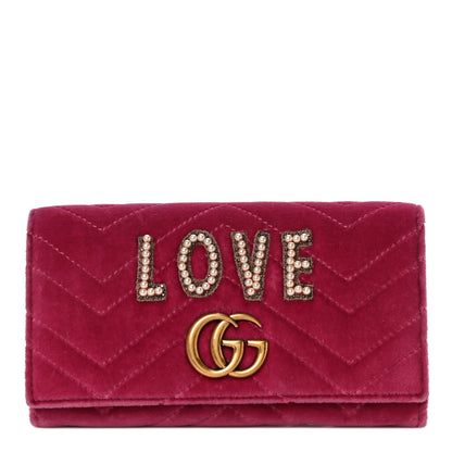 Gucci Velvet Matelasse Pearl Love Embroidered GG Marmont Wallet Light Raspberry Rose 1 of 12