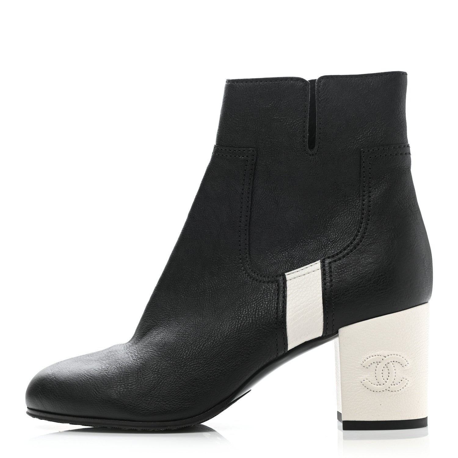 Chanel Goatskin Calfskin CC Short Boots 39 Black White 1 of 9