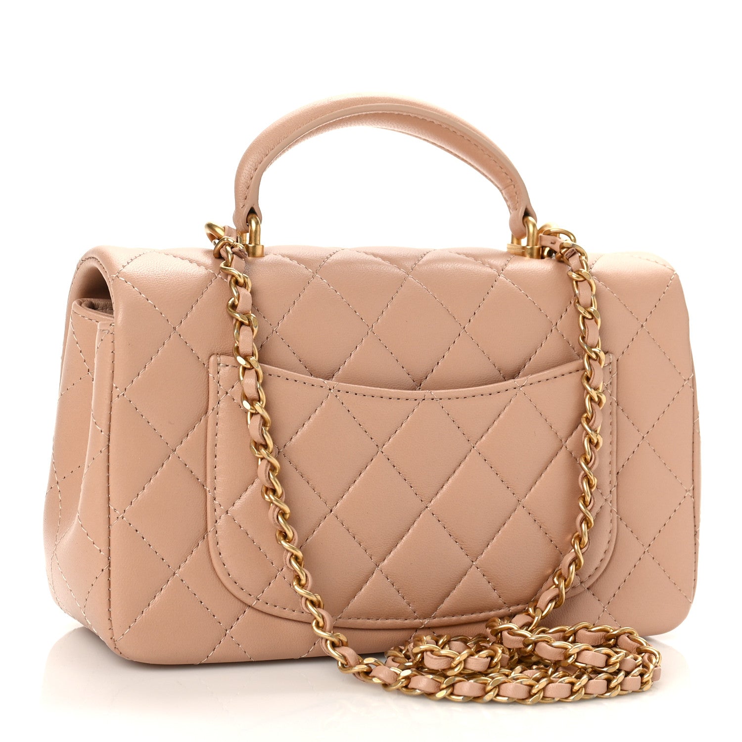 Chanel Lambskin Quilted Mini Top Handle Rectangular Flap Beige 3 of 9