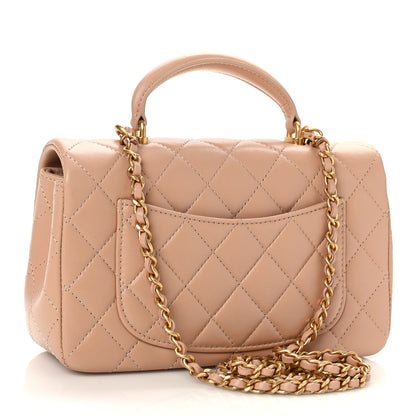 Chanel Lambskin Quilted Mini Top Handle Rectangular Flap Beige 3 of 9