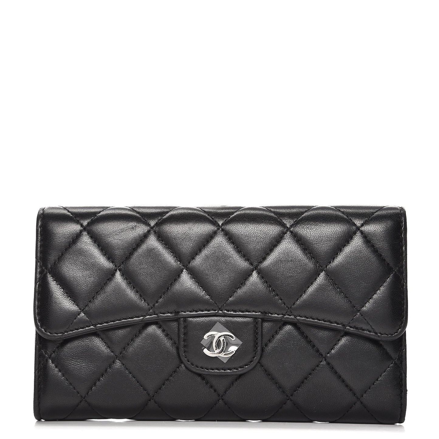 Lambskin Quilted Large Flap Wallet Black