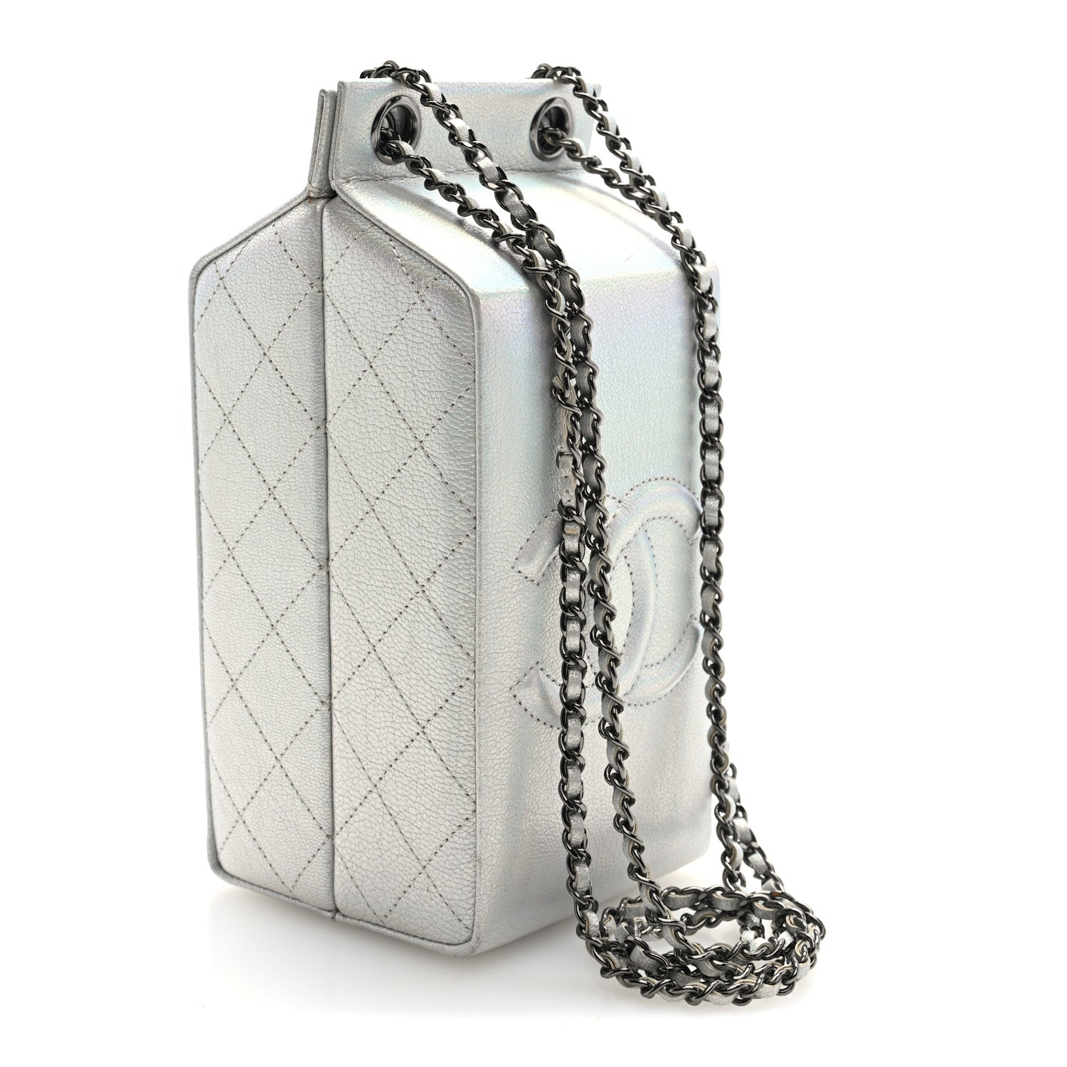 Chanel Metallic Goatskin Lait de Coco Milk Carton Bag Silver