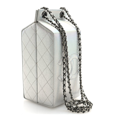 Chanel Metallic Goatskin Lait de Coco Milk Carton Bag Silver 2 of 9