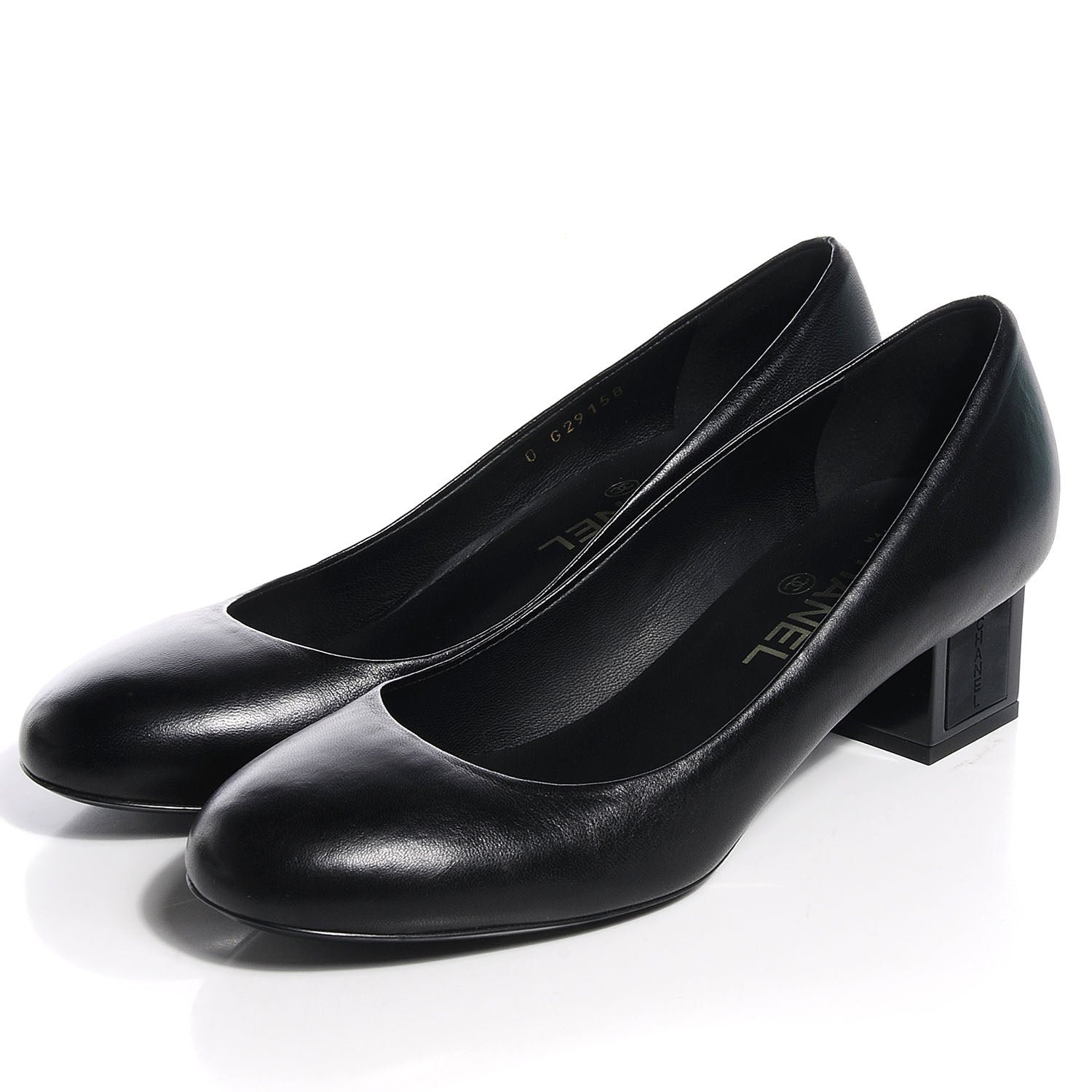 Chanel Leather Round Toe Pumps 38.5 Black 3 of 8