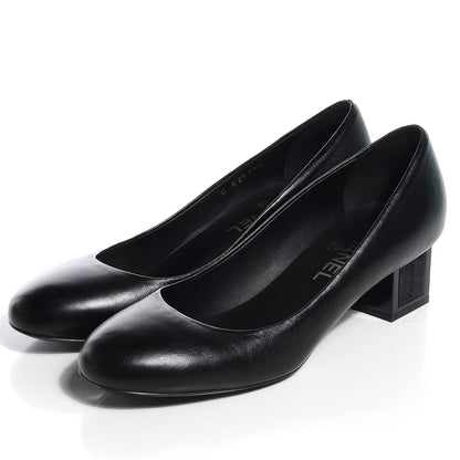 Chanel Leather Round Toe Pumps 38.5 Black 3 of 8