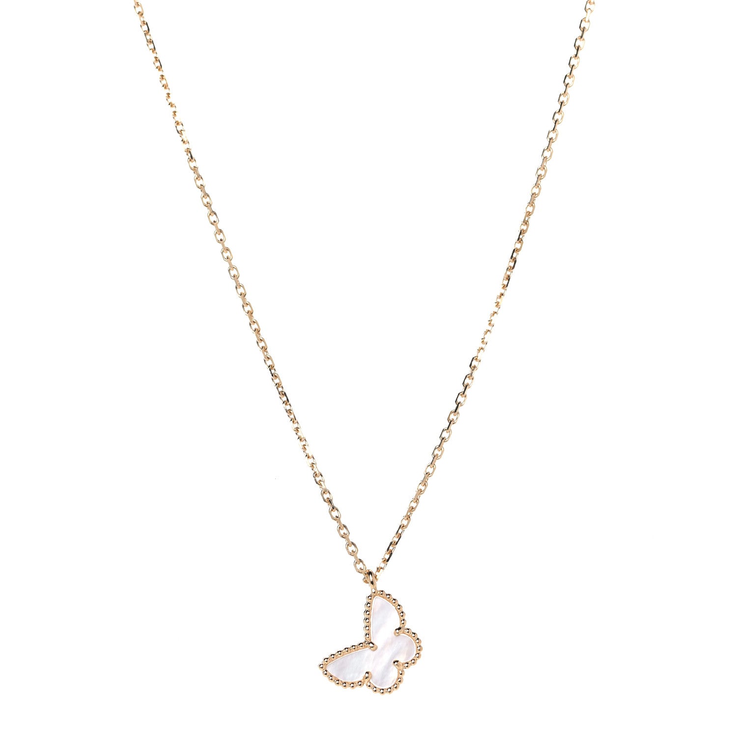 Van Cleef & Arpels 18K Yellow Gold Mother of Pearl Sweet Alhambra Butterfly Pendant Necklace 3 of 8