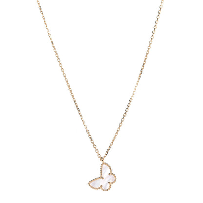 Van Cleef & Arpels 18K Yellow Gold Mother of Pearl Sweet Alhambra Butterfly Pendant Necklace 3 of 8
