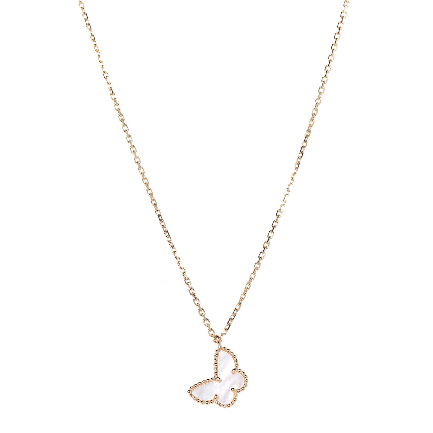 18K Yellow Gold Mother of Pearl Sweet Alhambra Butterfly Pendant Necklace