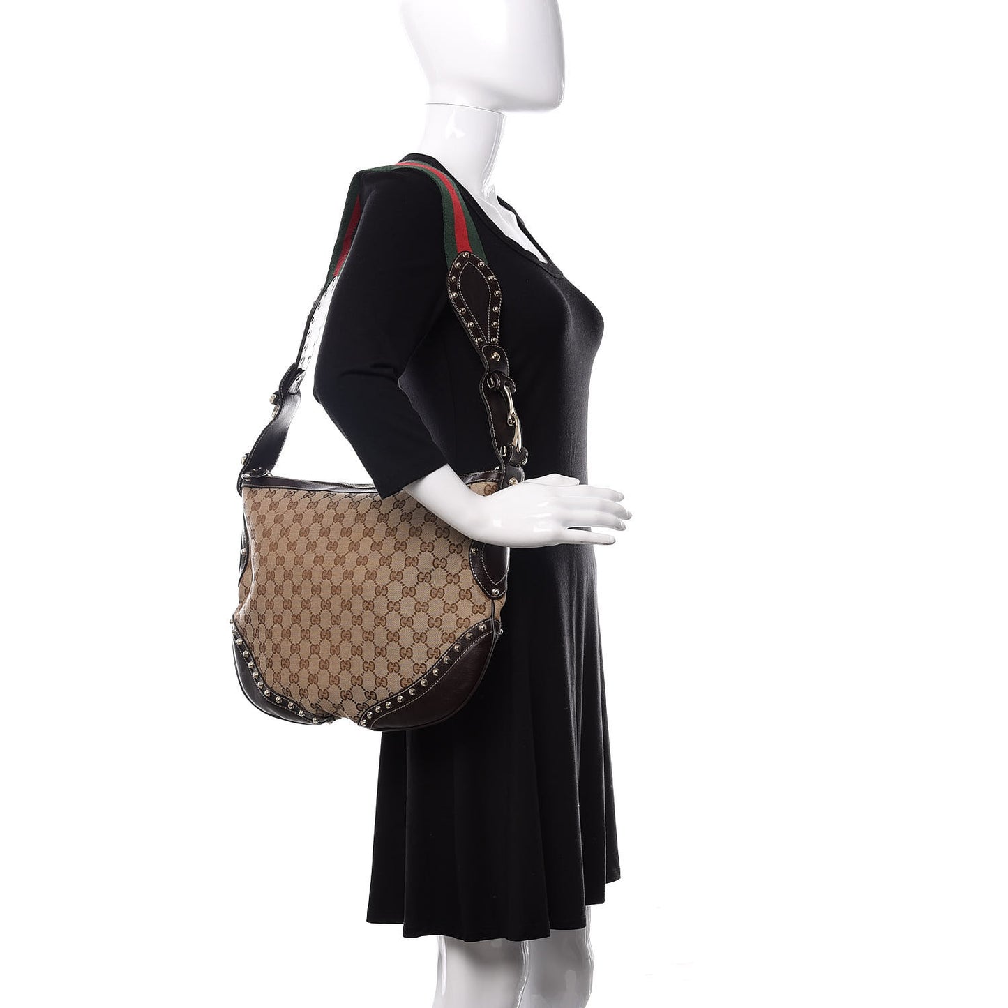 Monogram Web Studded Pelham Shoulder Bag Dark Brown