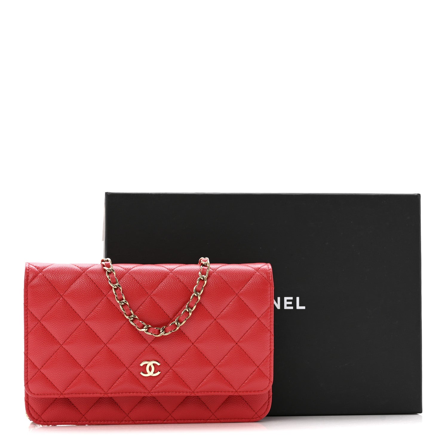 Chanel Caviar Quilted Wallet on Chain WOC Red 13 of 13