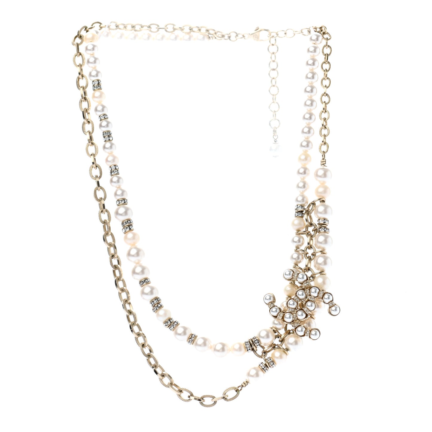 Pearl Crystal Nefertiti CC Short Necklace Gold Grey