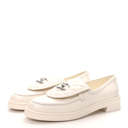 Chanel Lambskin Quilted CC Turnlock Loafers 40 White 4 of 9
