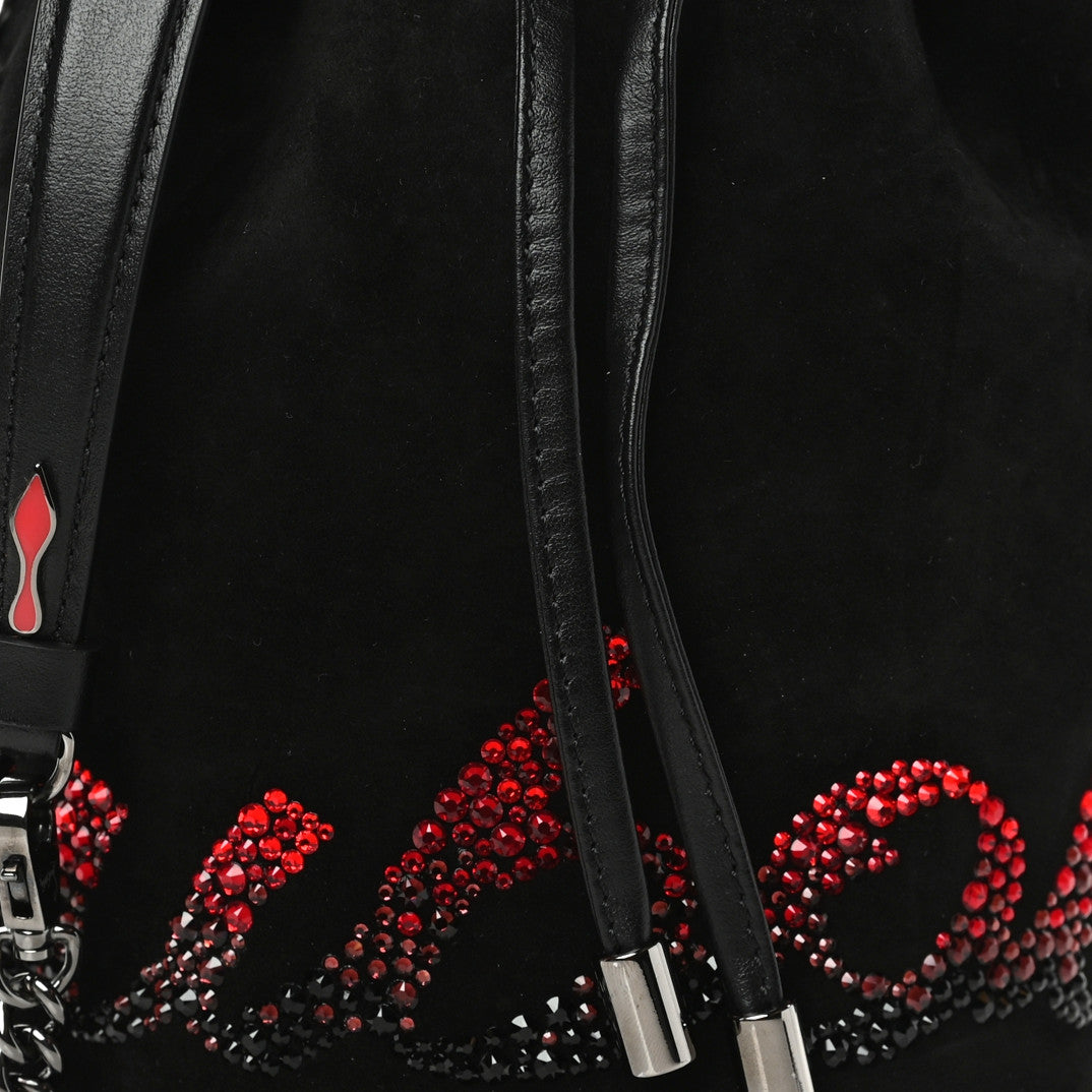 Christian Louboutin Suede Crystal Marie Jane Bucket Black Red 7 of 9