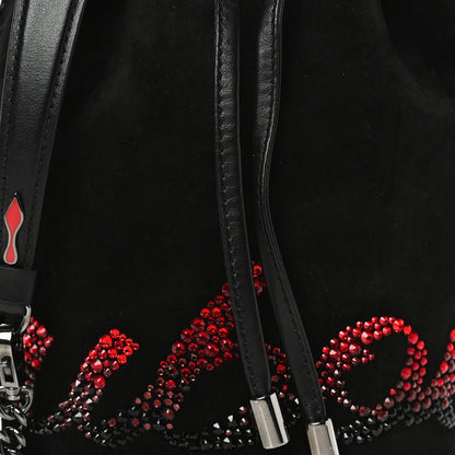 Christian Louboutin Suede Crystal Marie Jane Bucket Black Red 7 of 9