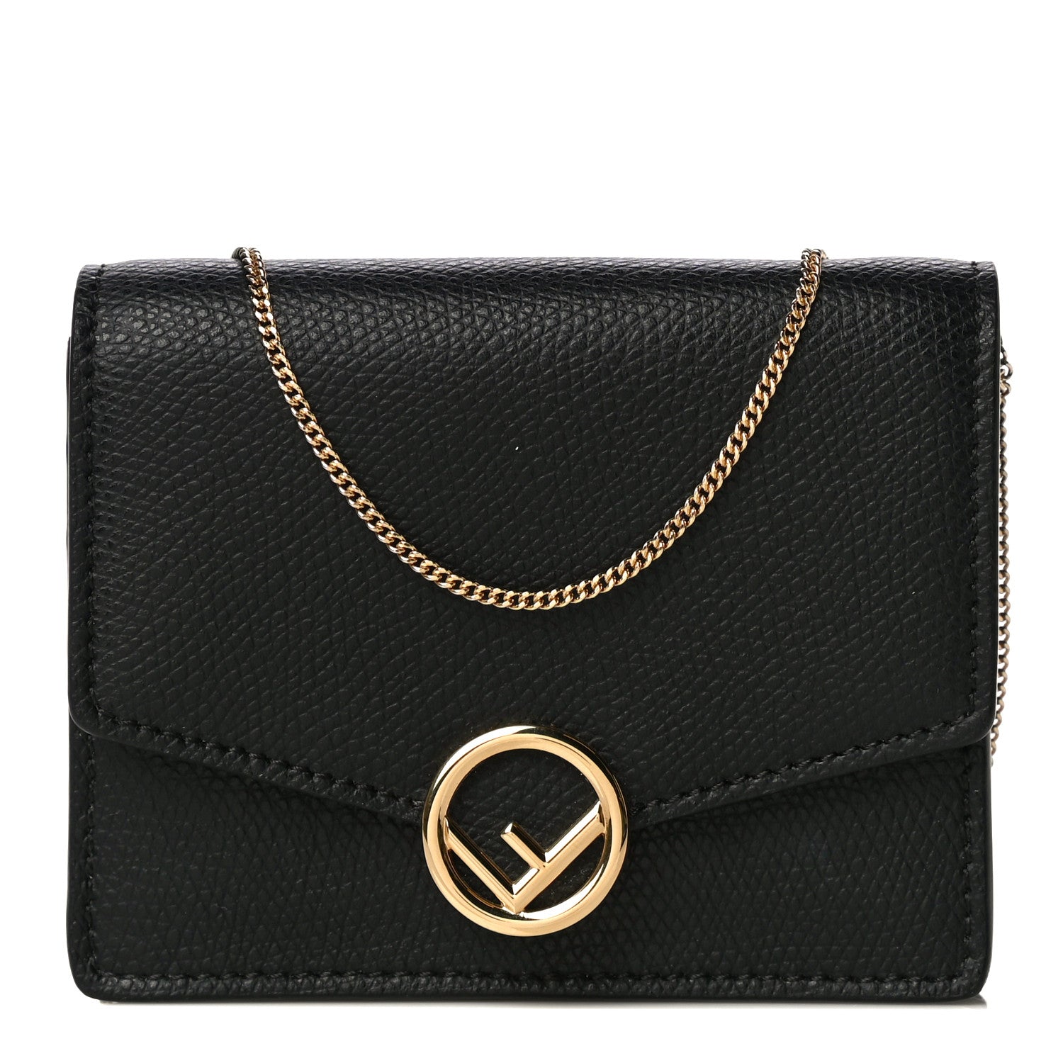 Fendi Vitello Cruise F is Fendi Geometric Flap Wallet on Chain Black 1 of 8