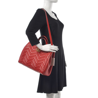 Gucci Calfskin Matelasse Medium GG Marmont Tote Hibiscus Red 3 of 10