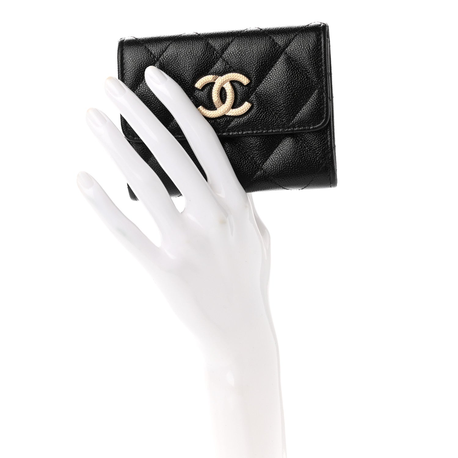 Chanel Shiny Caviar Quilted Studded CC Flap Card Holder Black 2 of 9