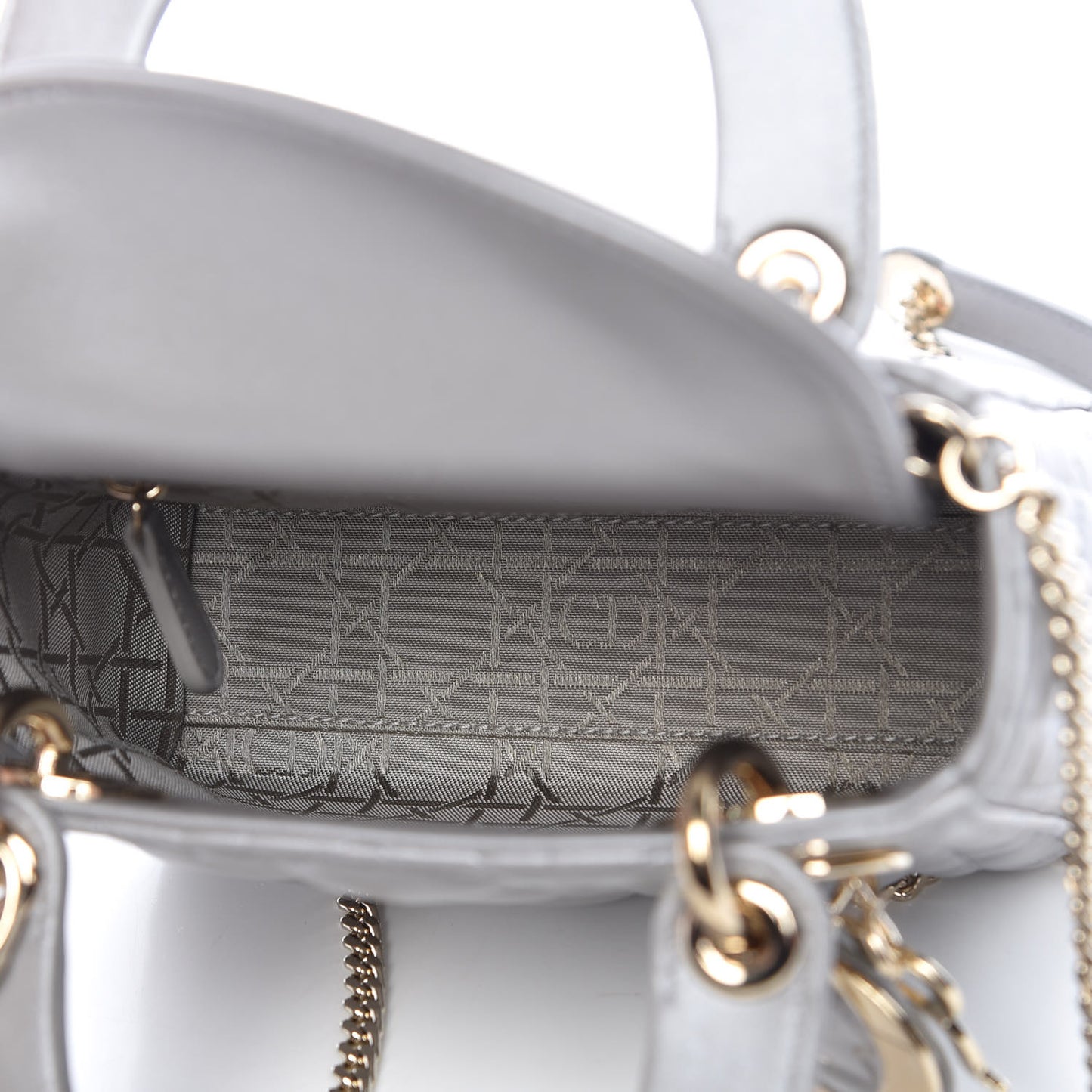 Metallic Lambskin Cannage Mini Lady Dior Grey