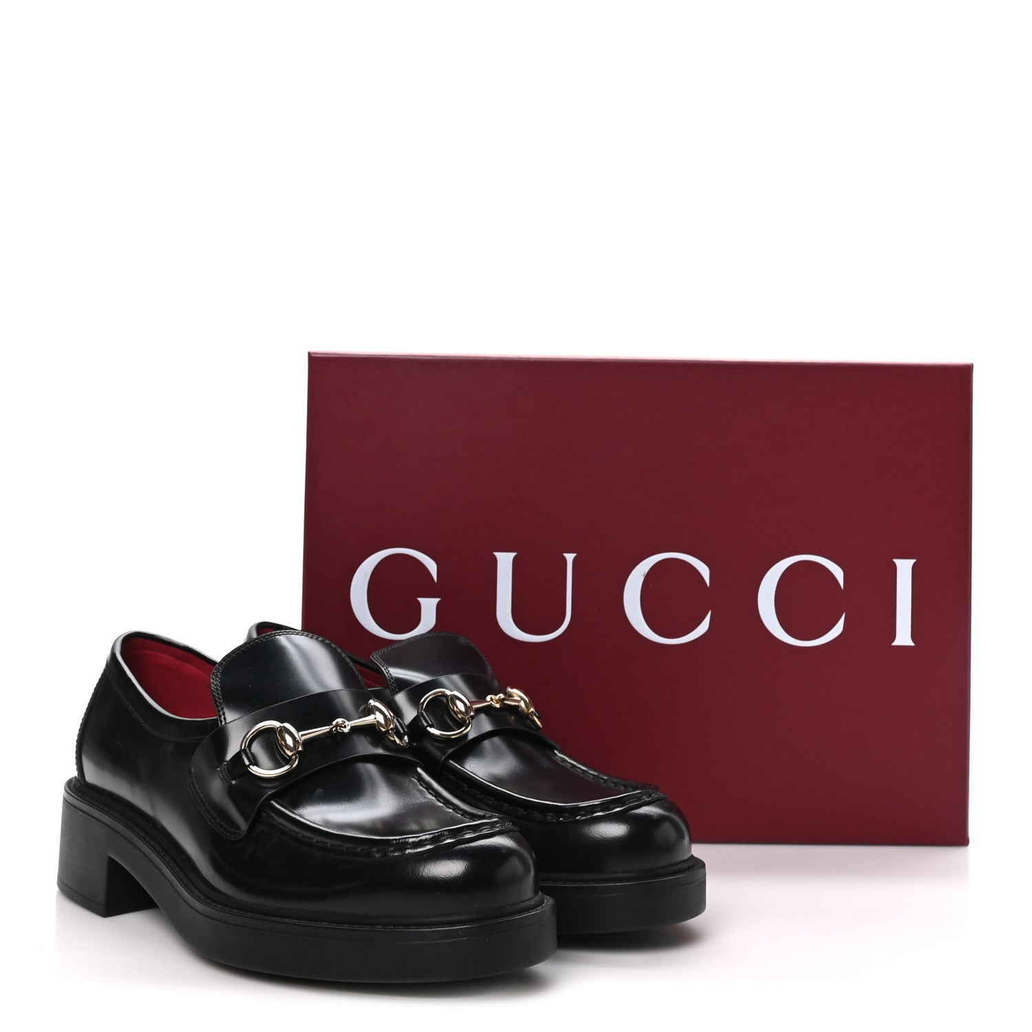 Gucci Calfskin Horsebit Womens Lug Sole Loafers 37 Black 9 of 9