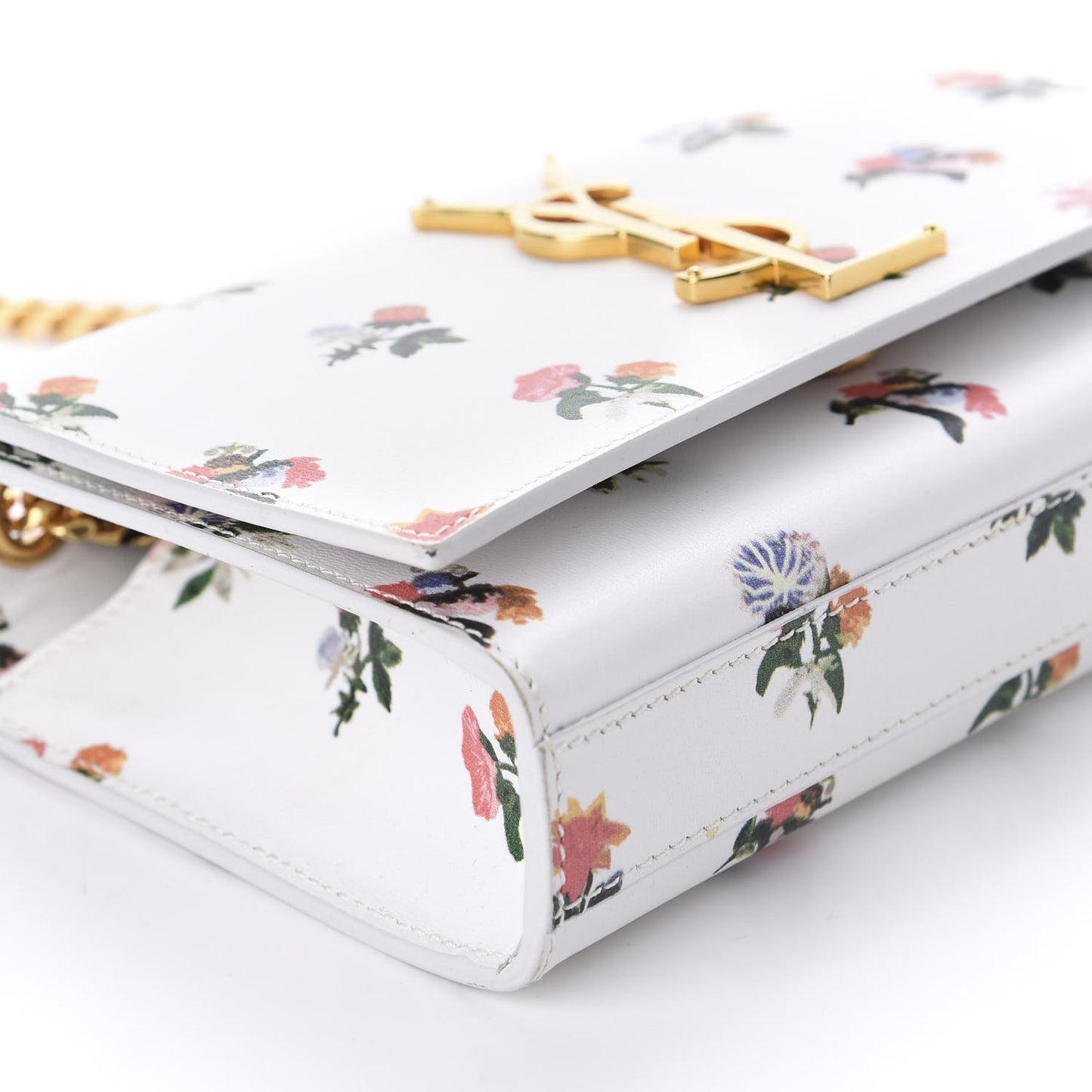 Calfskin Prairie Flower Printed Small Classic Monogram Kate Satchel White