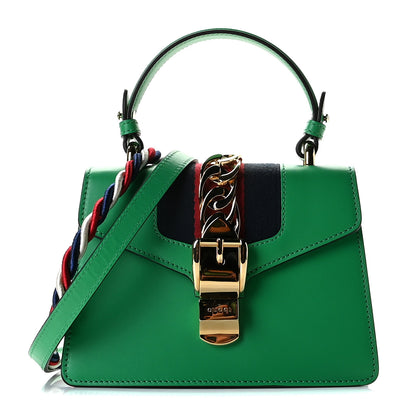 Gucci Vitello Fontanella Web Mini Sylvie Top Handle Bag Synthetic Green Garden 1 of 12