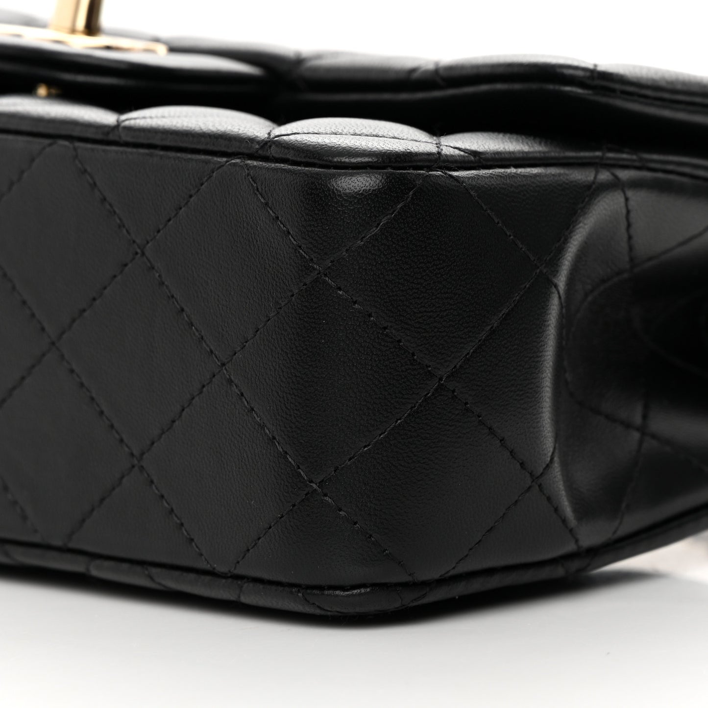 Lambskin Quilted Mini Top Handle Rectangular Flap Black