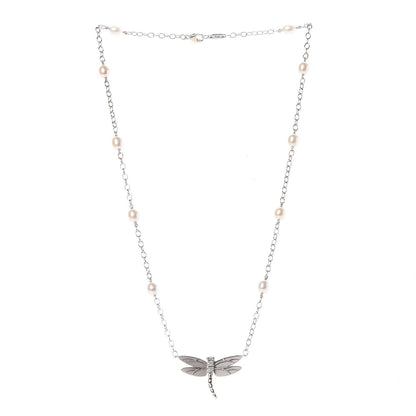 Tiffany 18K White Gold Diamond Pearl Dragonfly Station Necklace 3 of 7
