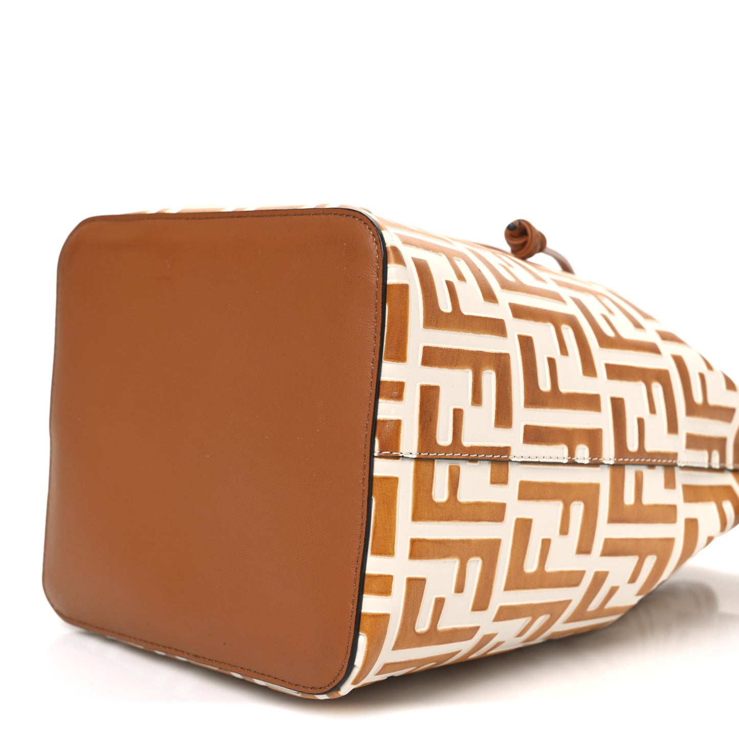 Vitello Grace F is Fendi Bi-Color FF 1974 Embossed Grande Mon Tresor Bucket Bag White Brown
