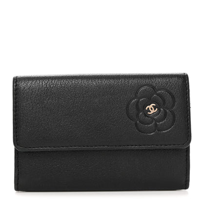 Chanel Goatskin Embossed Camellia Flap Card Holder Black 1 of 8