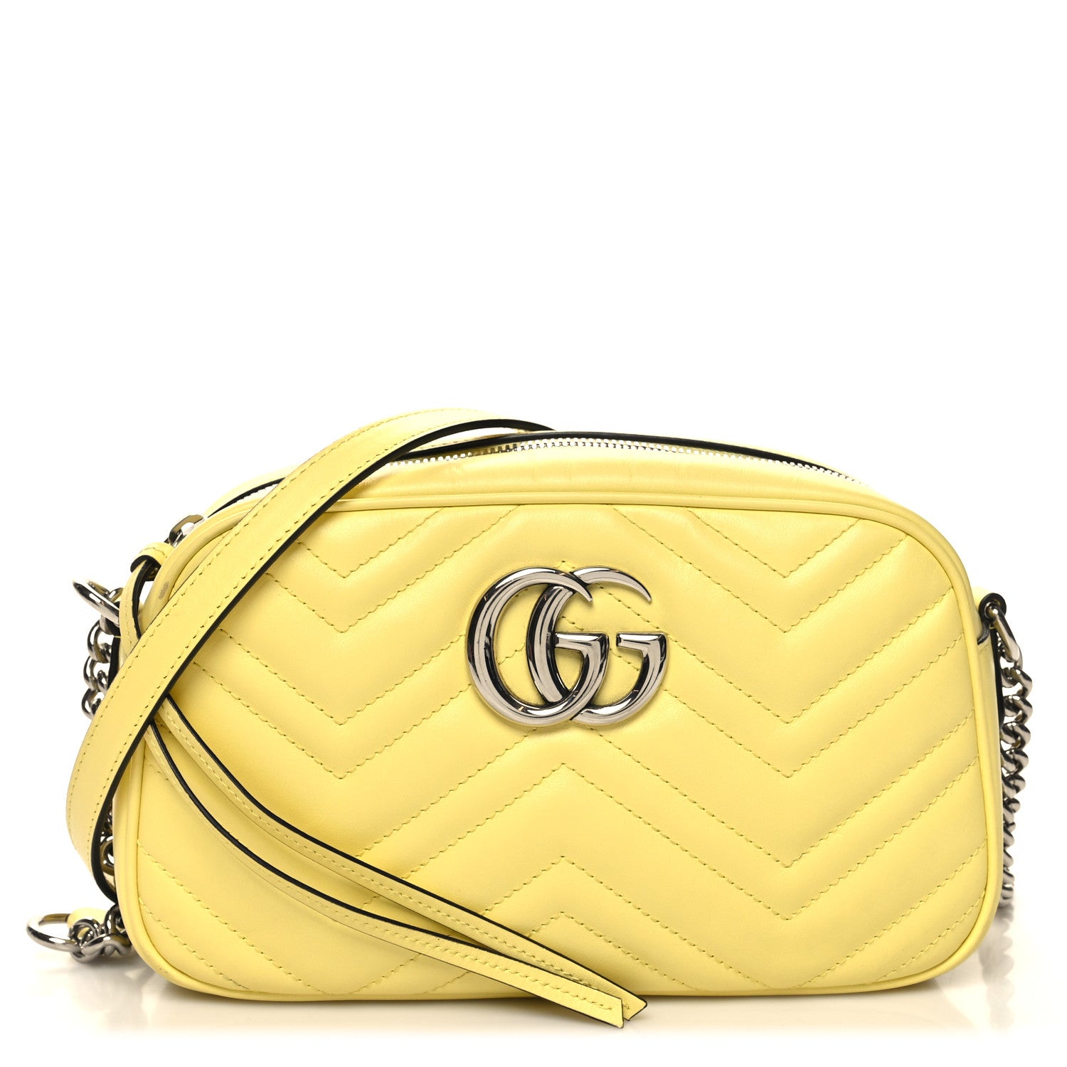 Gucci Calfskin Matelasse Small GG Marmont Chain Shoulder Bag Banana 1 of 12