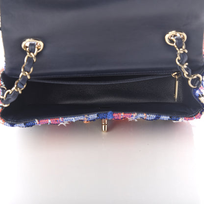 Chanel Tweed Quilted Mini Rectangular Flap Blue Orange Yellow 4 of 10