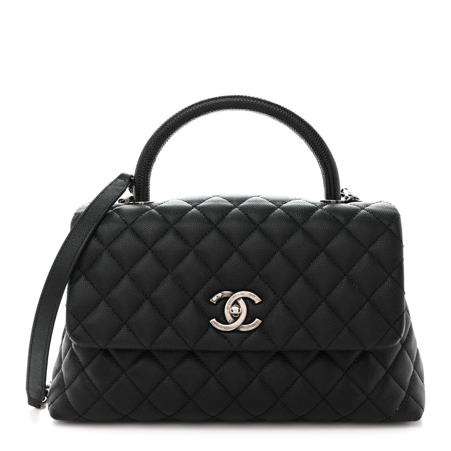 Chanel Caviar Lizard Embossed Quilted Small Coco Handle Flap Black 1 of 15