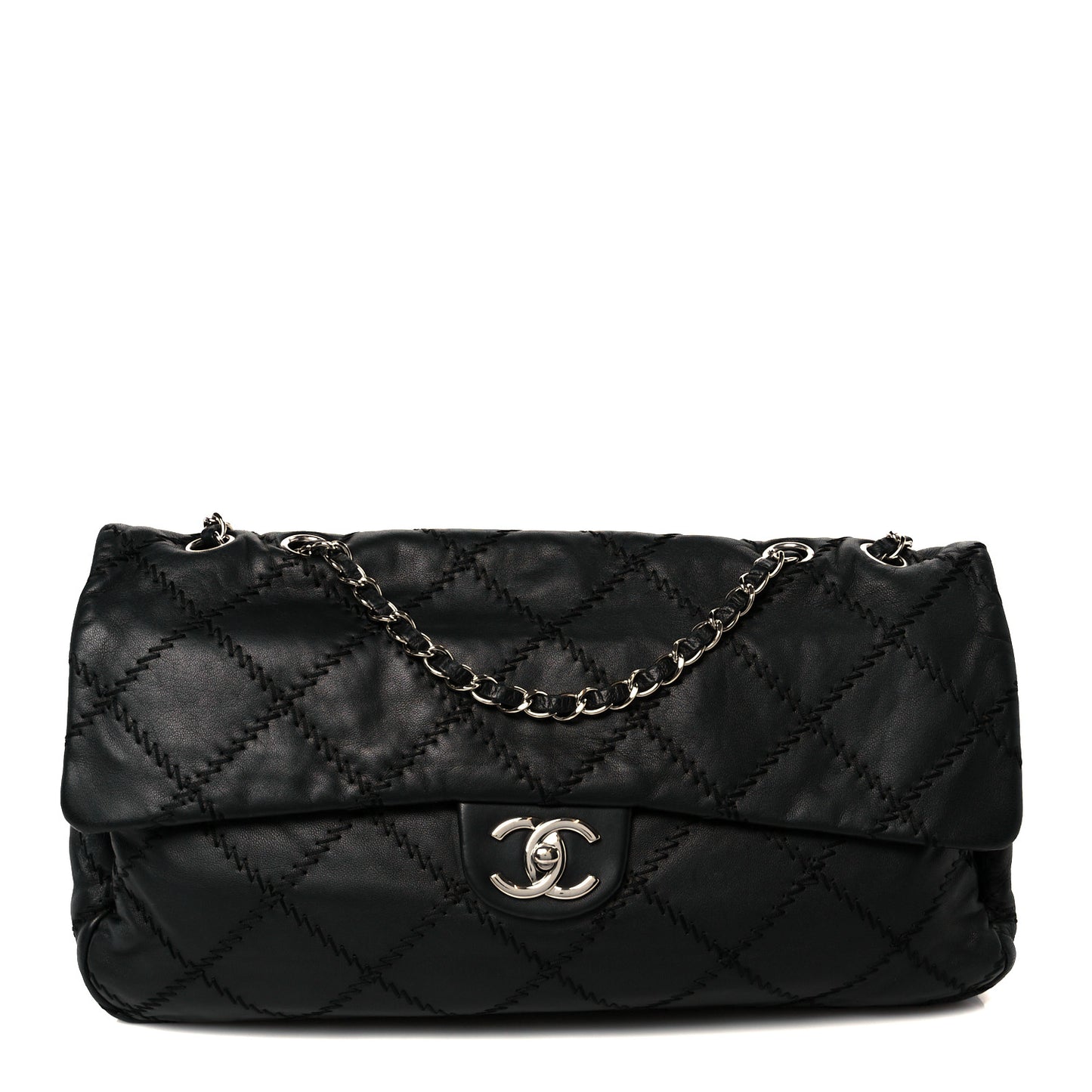 Lambskin Ultimate Stitch Maxi Flap Black