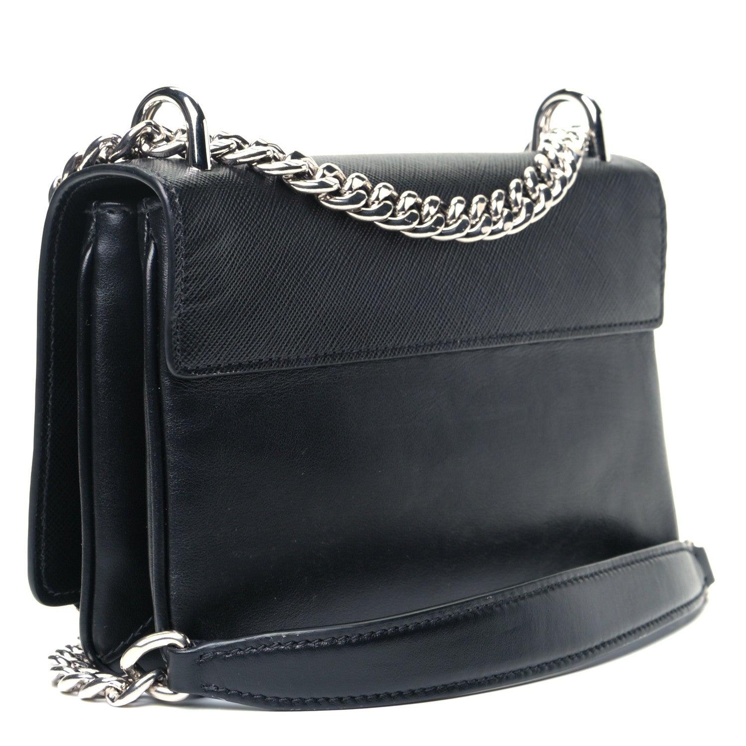 Prada Saffiano Soft Calf Chain Crossbody Bag Black 2 of 5
