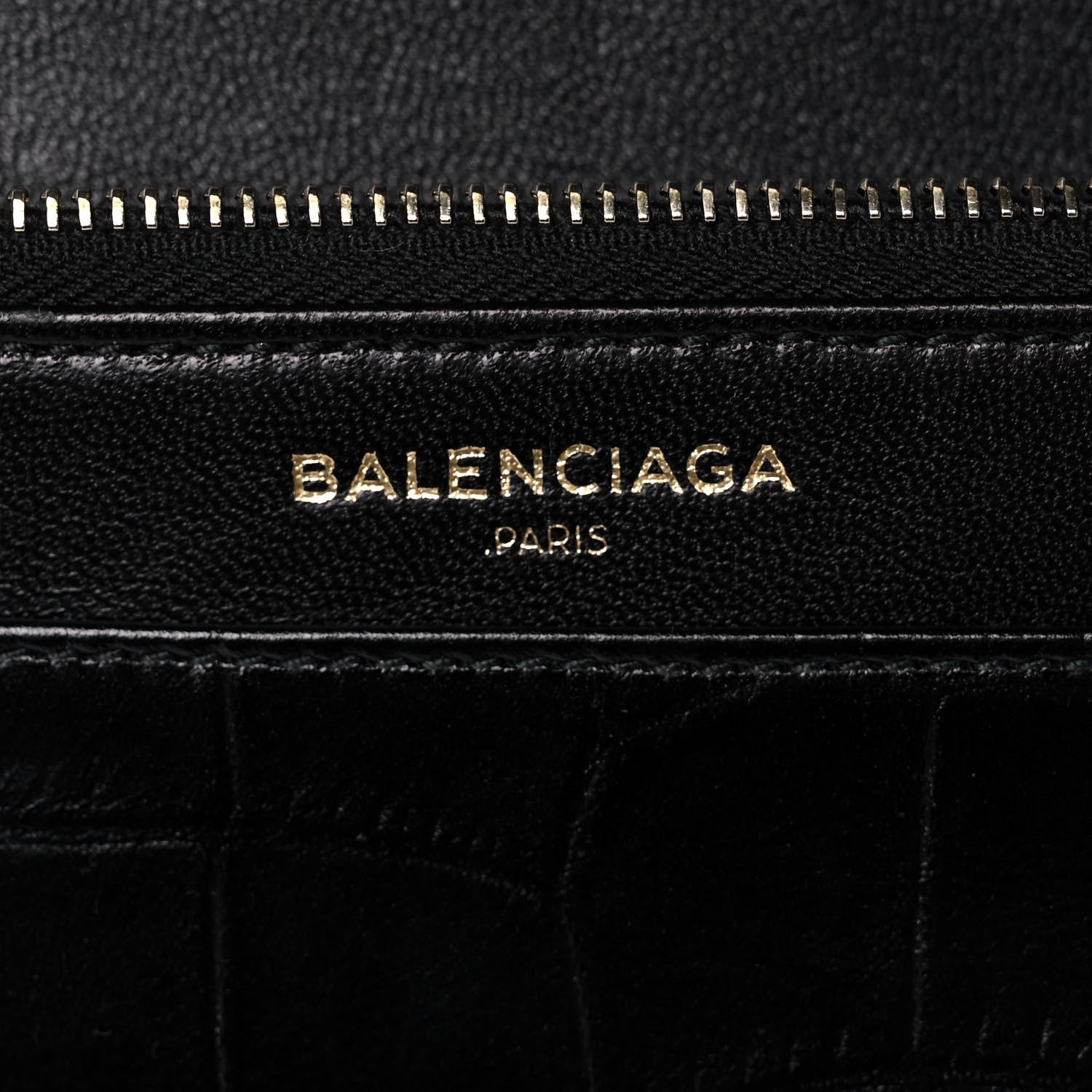 Balenciaga Calfskin Crocodile Embossed Classic Silver Hardware Wallet on Chain Black 5 of 9
