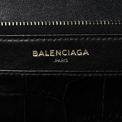 Balenciaga Calfskin Crocodile Embossed Classic Silver Hardware Wallet on Chain Black 5 of 9