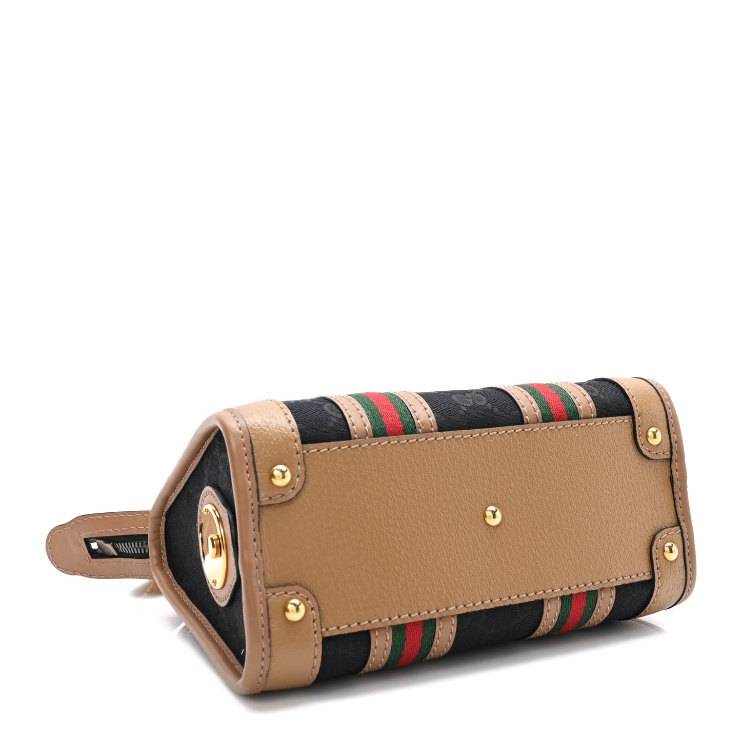 Monogram Textured Dollar Calfskin Web Mini Bauletto Duffle Top Handle Bag Black Koi Beige
