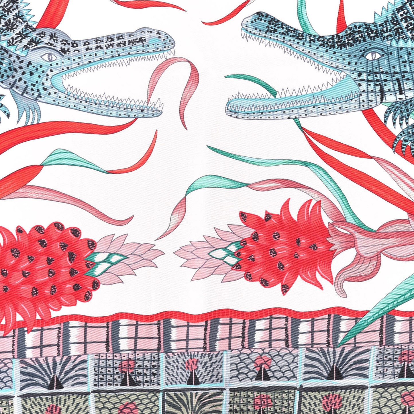 Silk La Marche Du Zambeze Scarf 90 Rose Pale Rouge Vert