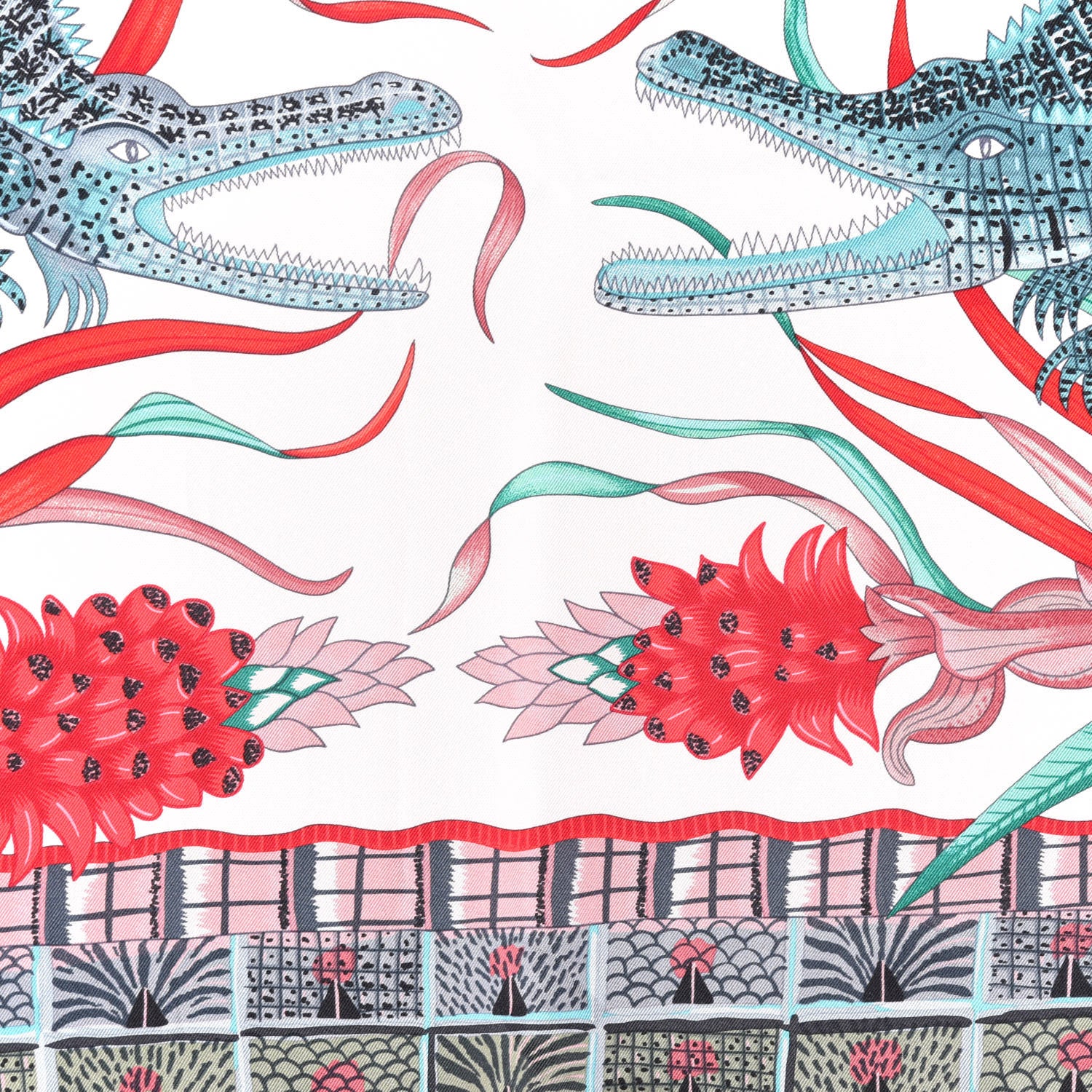 Hermes Silk La Marche Du Zambeze Scarf 90 Rose Pale Rouge Vert 5 of 6