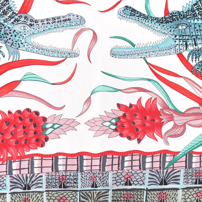 Hermes Silk La Marche Du Zambeze Scarf 90 Rose Pale Rouge Vert 5 of 6