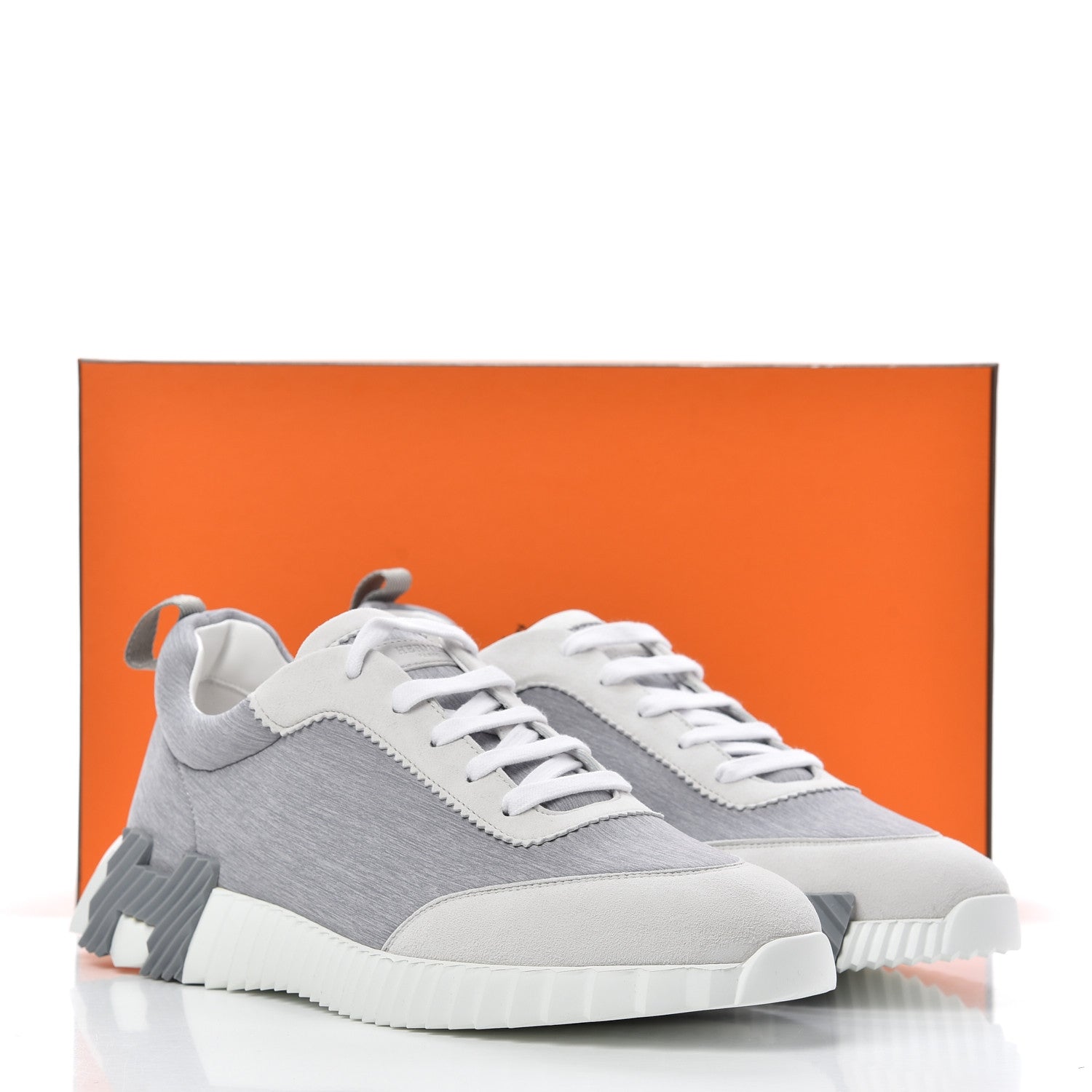 Hermes Technical Canvas Suede Goatskin Mens Bouncing Sneakers 44 Gris White 8 of 8