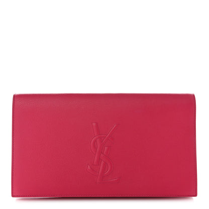 Saint Laurent Calfskin Monogram Large Belle De Jour Clutch Lipstick Fuchsia 1 of 9