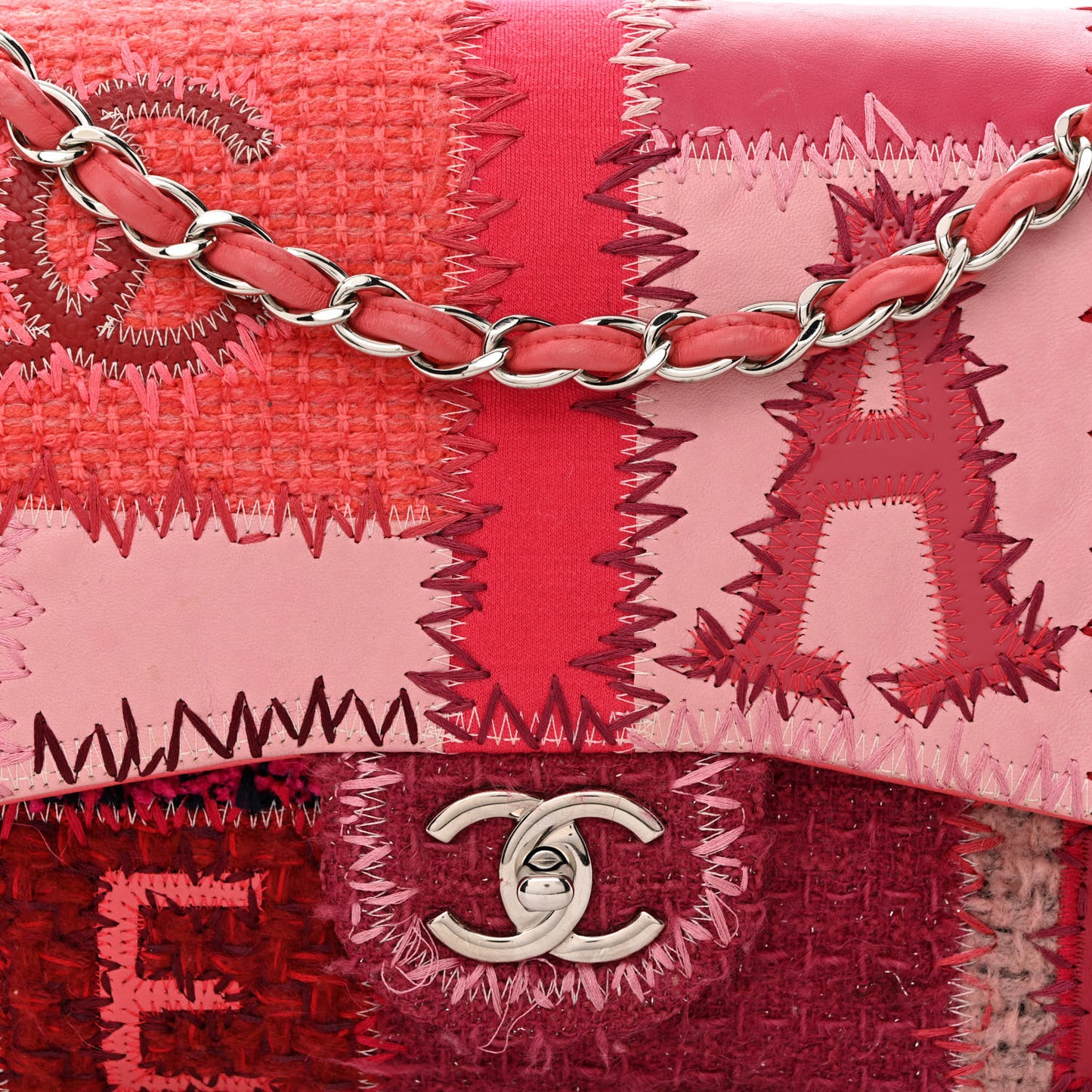Tweed Patchwork Jumbo Single Flap Pink