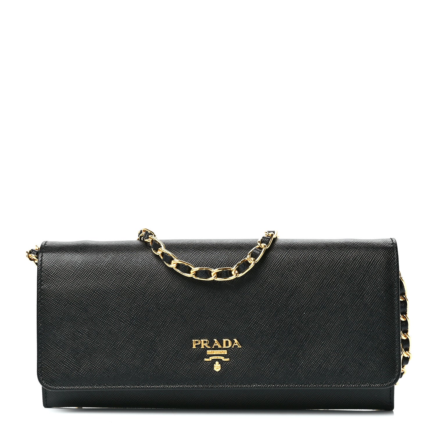 Prada Saffiano Metal Oro Chain Wallet Black 1 of 11