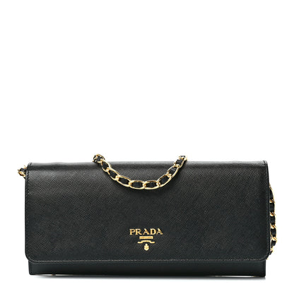 Prada Saffiano Metal Oro Chain Wallet Black 1 of 11