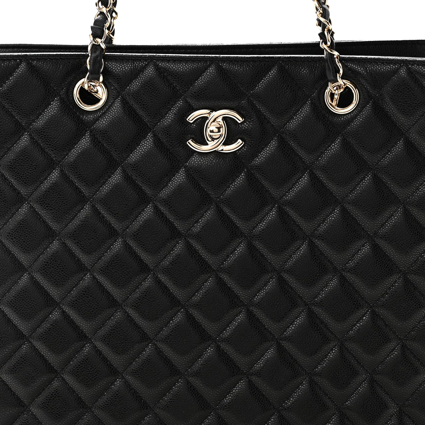Caviar Quilted Large Classic Shopping Tote Black