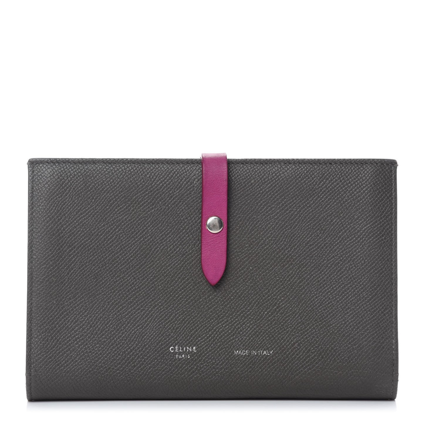 Grained Sleek Calfskin Large Multifunction Strap Wallet Grey