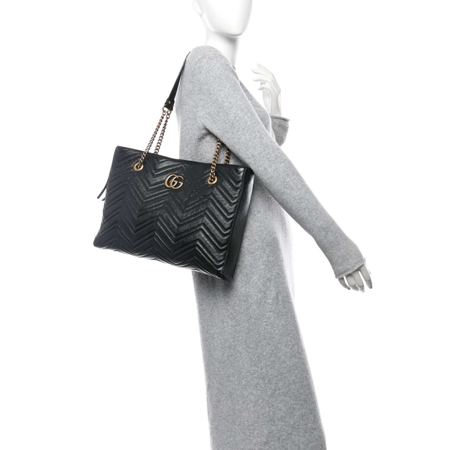 Gucci Vintage Calfskin Matelasse Medium GG Marmont Slim Tote Black 2 of 10
