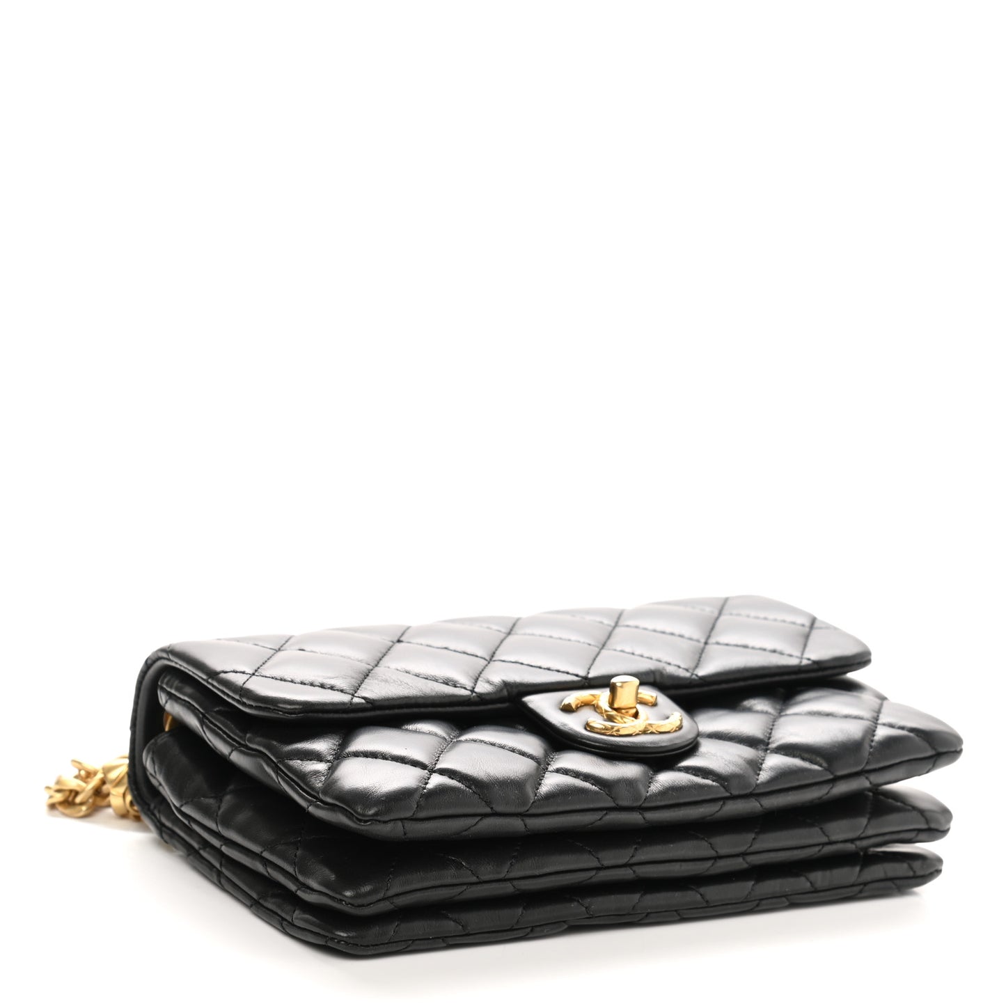 Lambskin Quilted Small Pillow Crush Flap Black