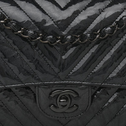 Chanel Metallic Patent Crumpled Calfskin Chevron Quilted Medium Double Flap So Black 8 of 11